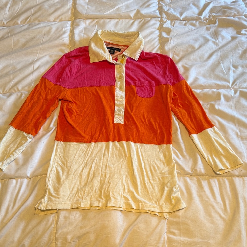Tommy Hilfiger Girls Colorblock Polo in Pink, Orange & Cream